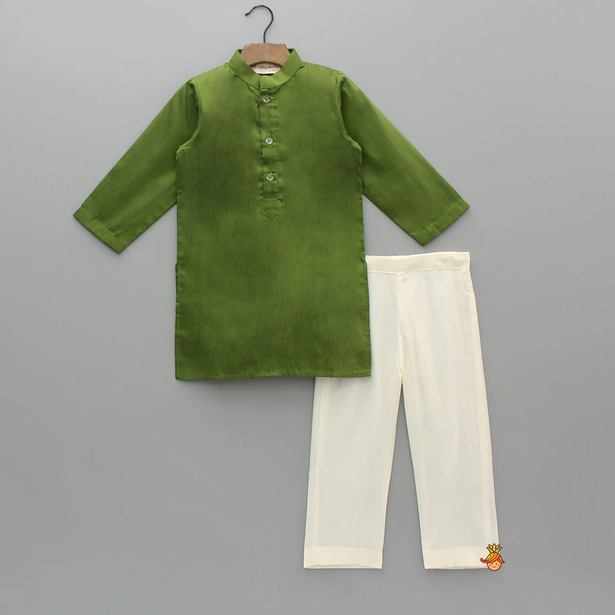 Green Kurta With Printed Jacket And Cream Pyjama - Image 3