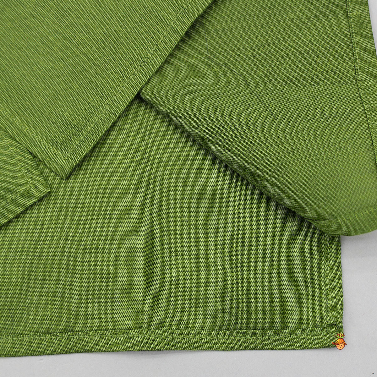 Green Kurta With Printed Jacket And Cream Pyjama - Image 7