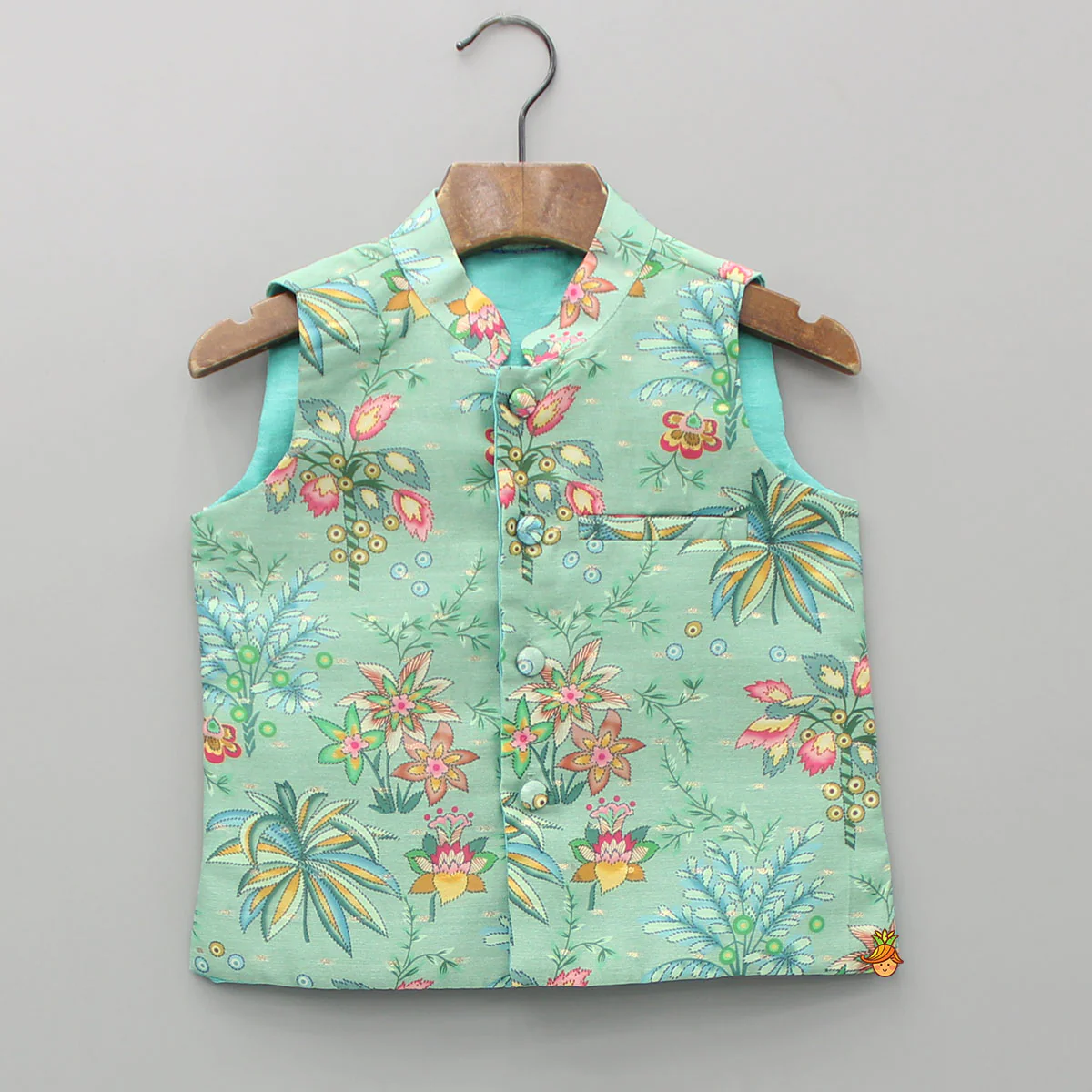 Green Kurta With Printed Jacket And Pyjama - Image 6