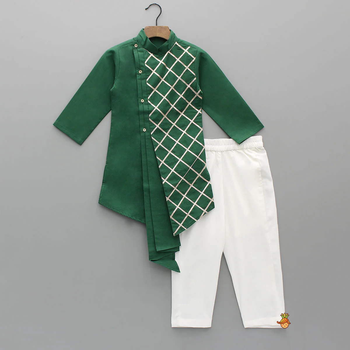 Green Pleated Asymmetric Stylish Kurta With Pant