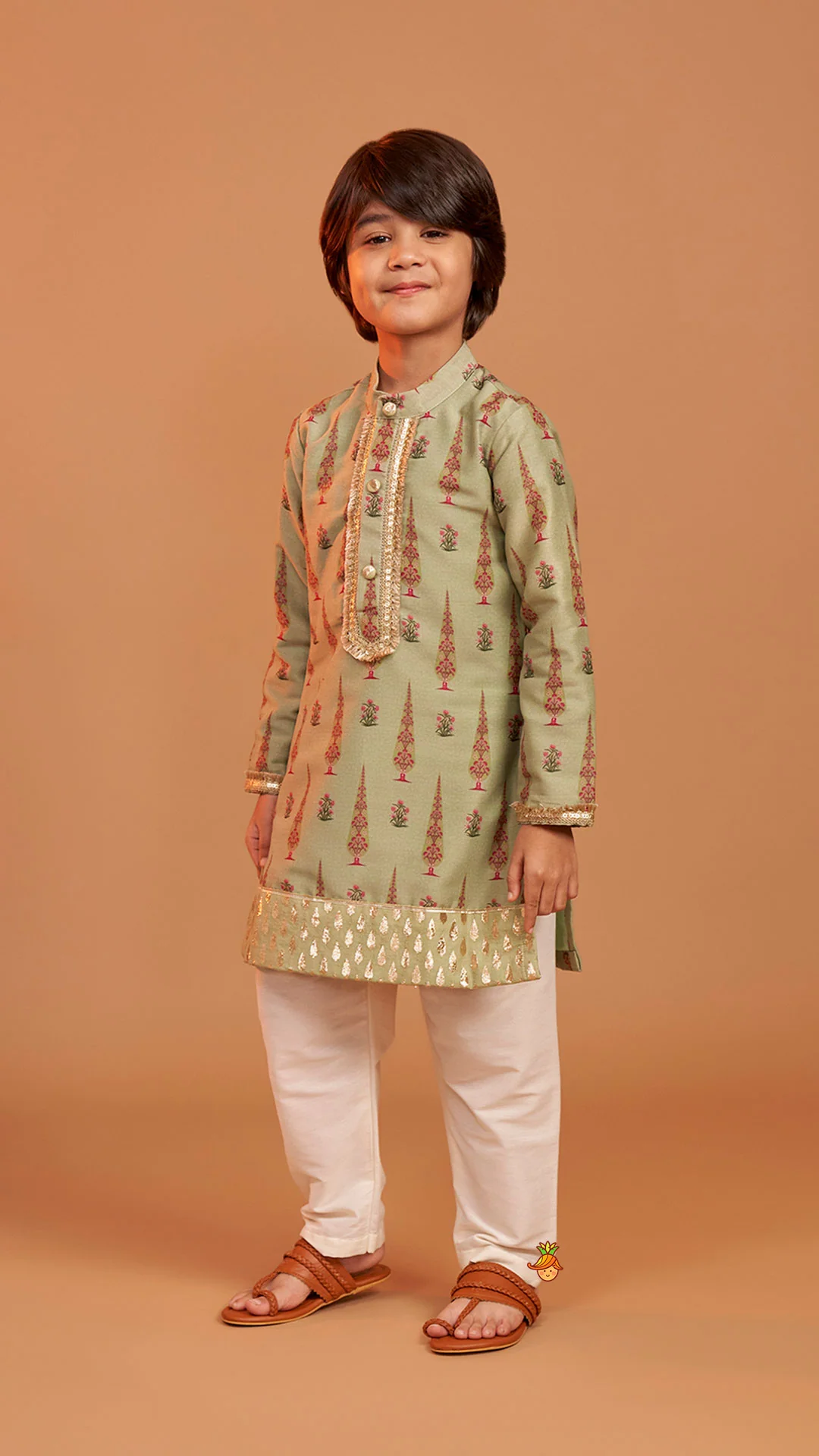 Green Printed Kurta And Pyjama - Image 2