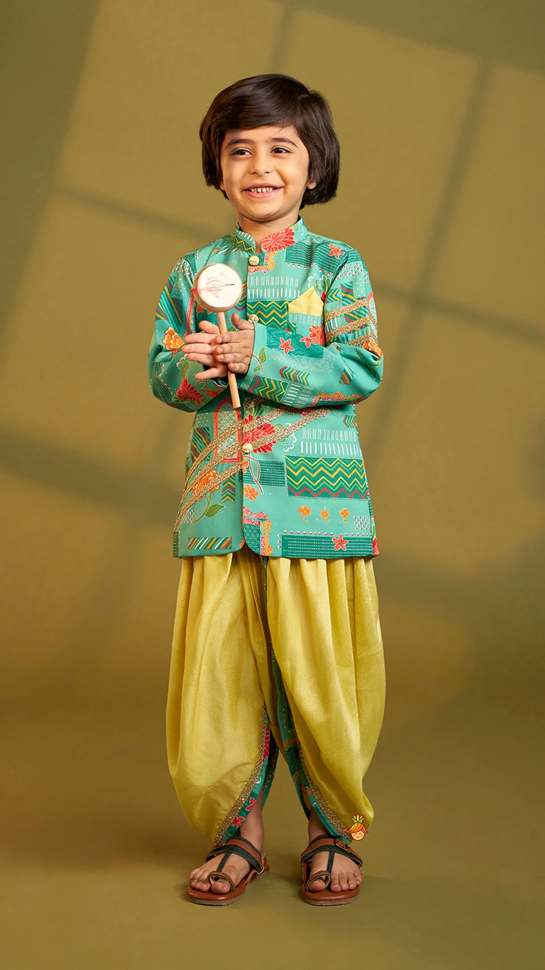 Green Printed Lace Detailed Sherwani And Dhoti - Image 4