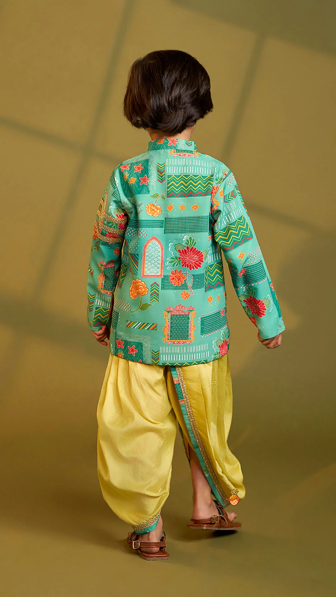 Green Printed Lace Detailed Sherwani And Dhoti - Image 9