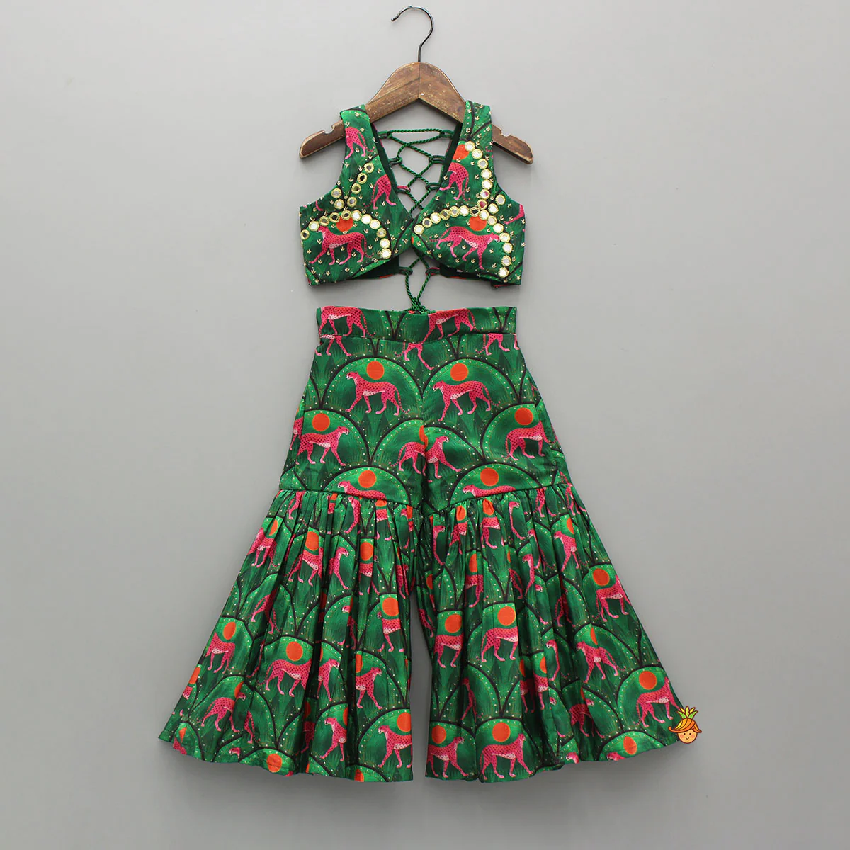 Green Printed Stylish Crop Top With Sharara