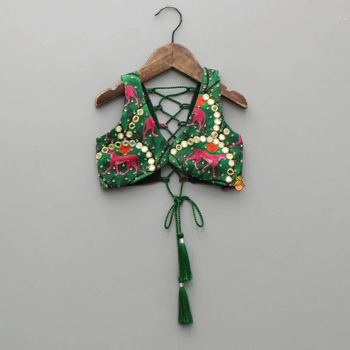 Green Printed Stylish Crop Top With Sharara - Image 3