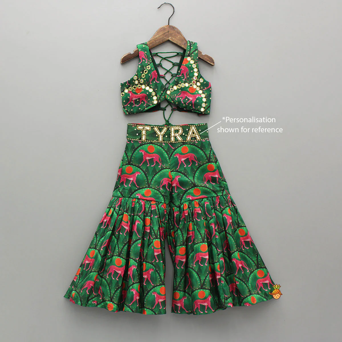 Green Printed Stylish Crop Top With Sharara - Image 6