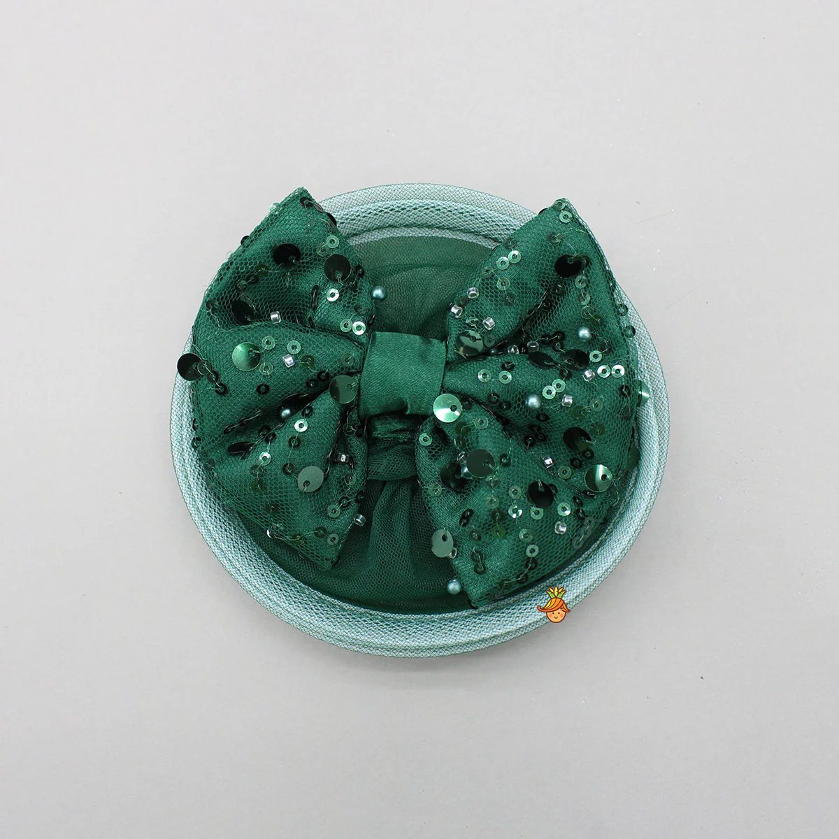 Green Sequined Ruffled Dress With Bows And Matching Swirled Bow Hairclip - Image 6