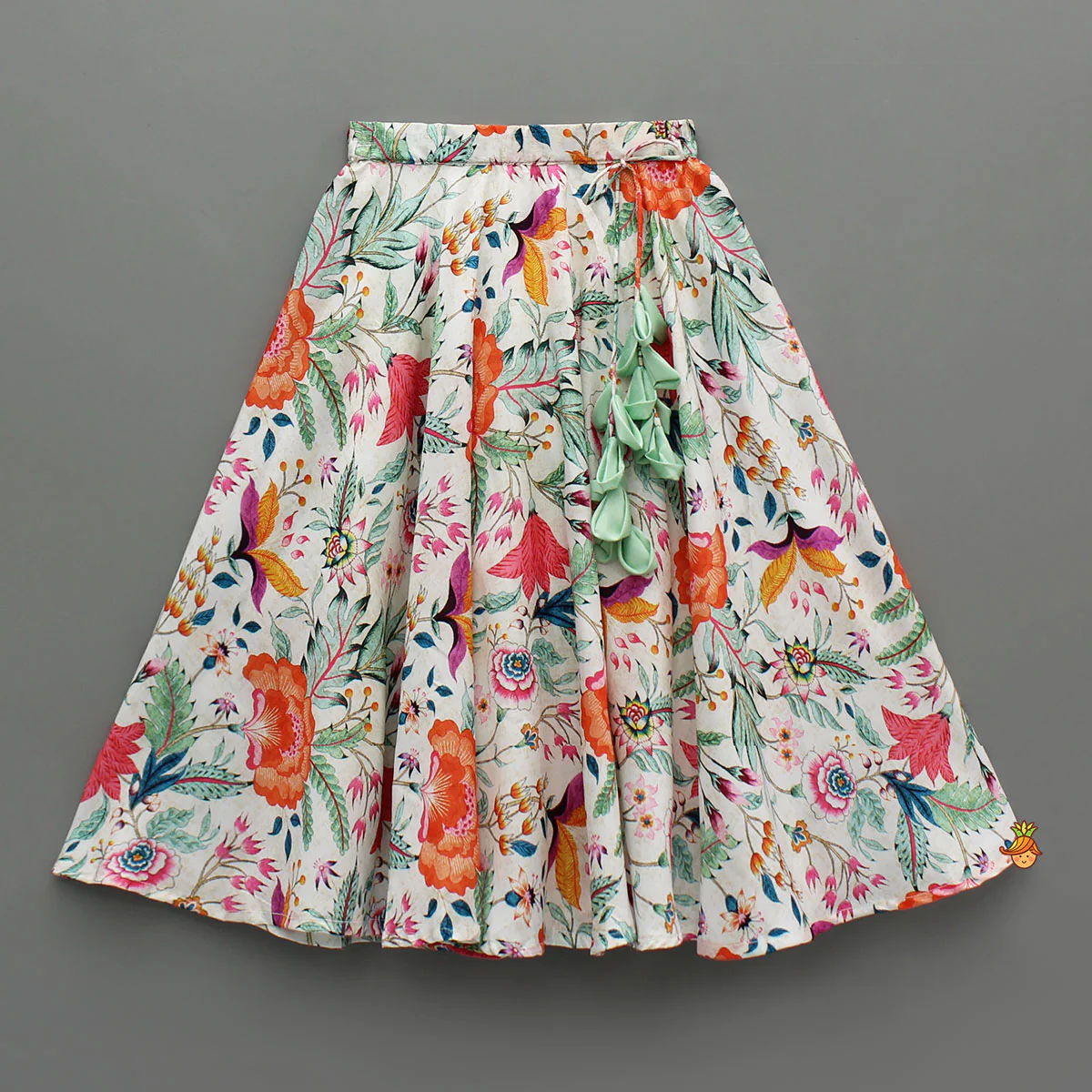 Green Sleeveless Top With Multicolour Printed Lehenga - Image 4