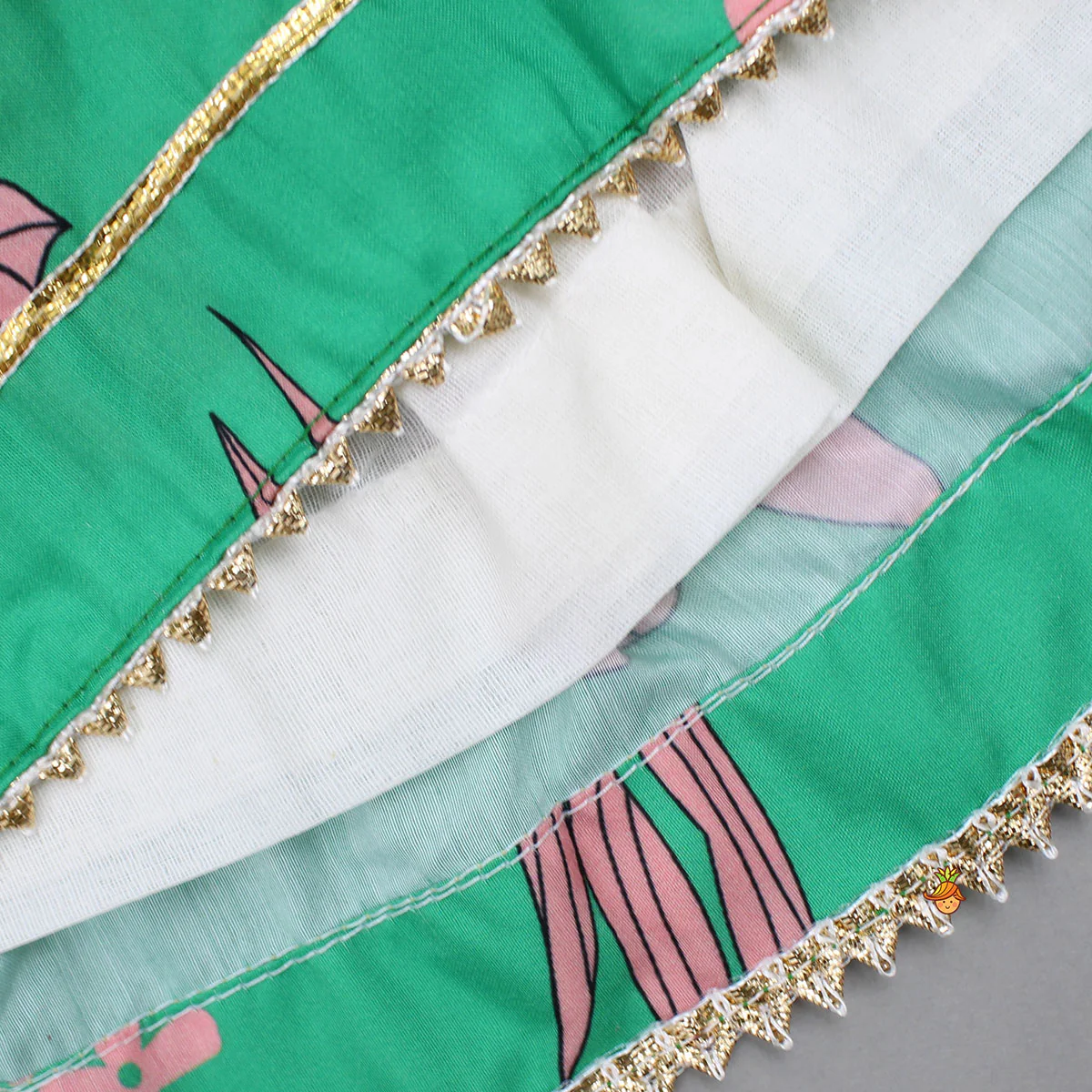 Green Top And Sharara With Pink Floral Prints And Net Dupatta - Image 9