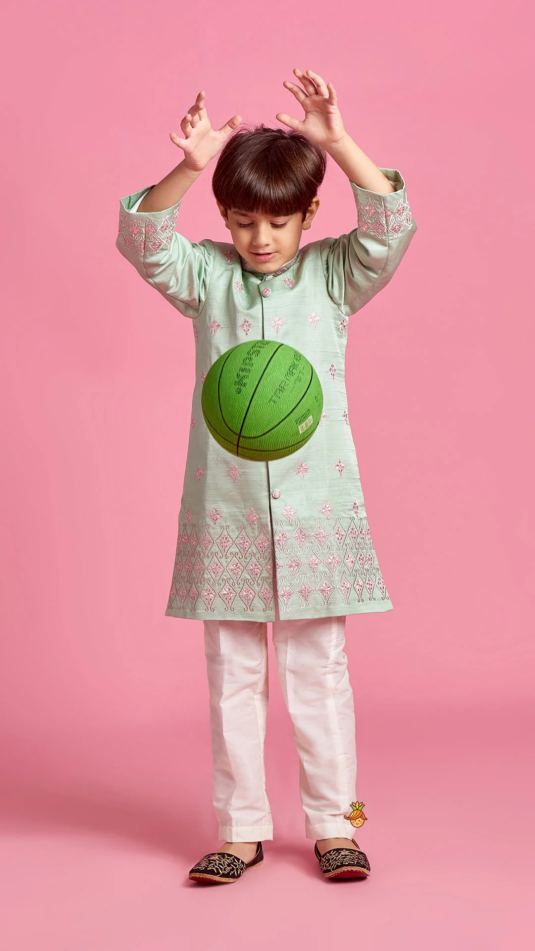 Green Zari And Thread Embroidered Sherwani With Pyjama - Image 5
