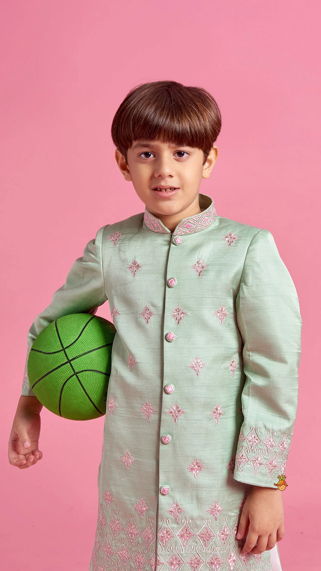 Green Zari And Thread Embroidered Sherwani With Pyjama - Image 6