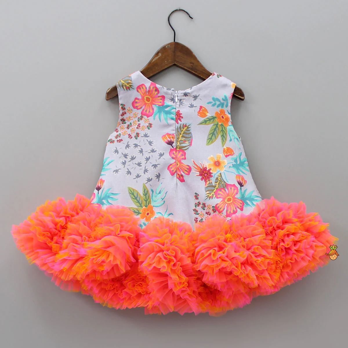 Grey Floral Printed Dress With Ruffle Hem - Image 2