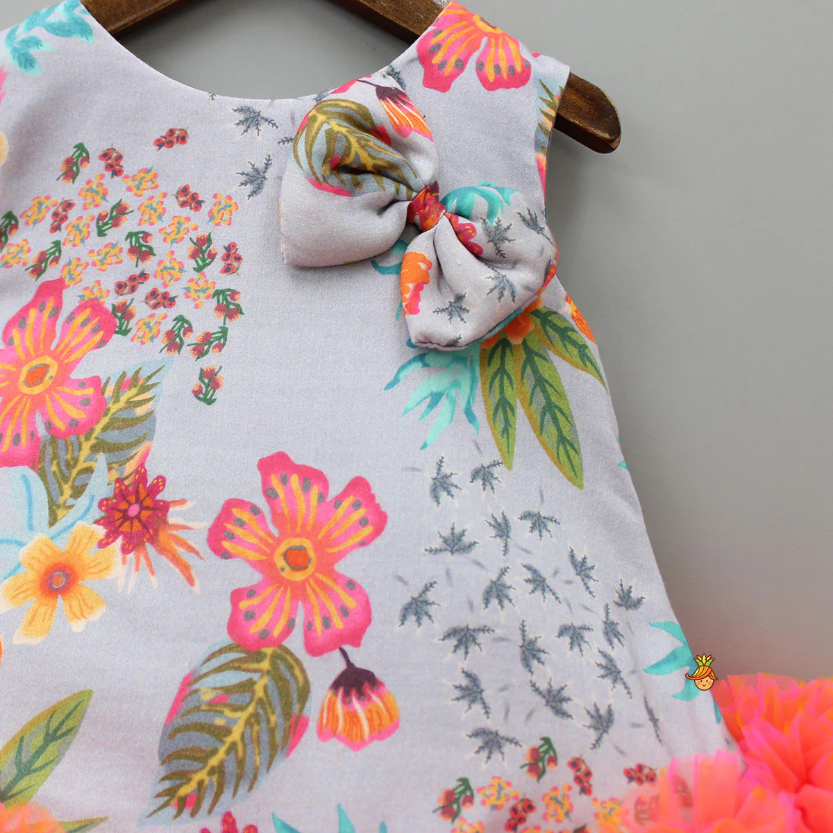 Grey Floral Printed Dress With Ruffle Hem - Image 3