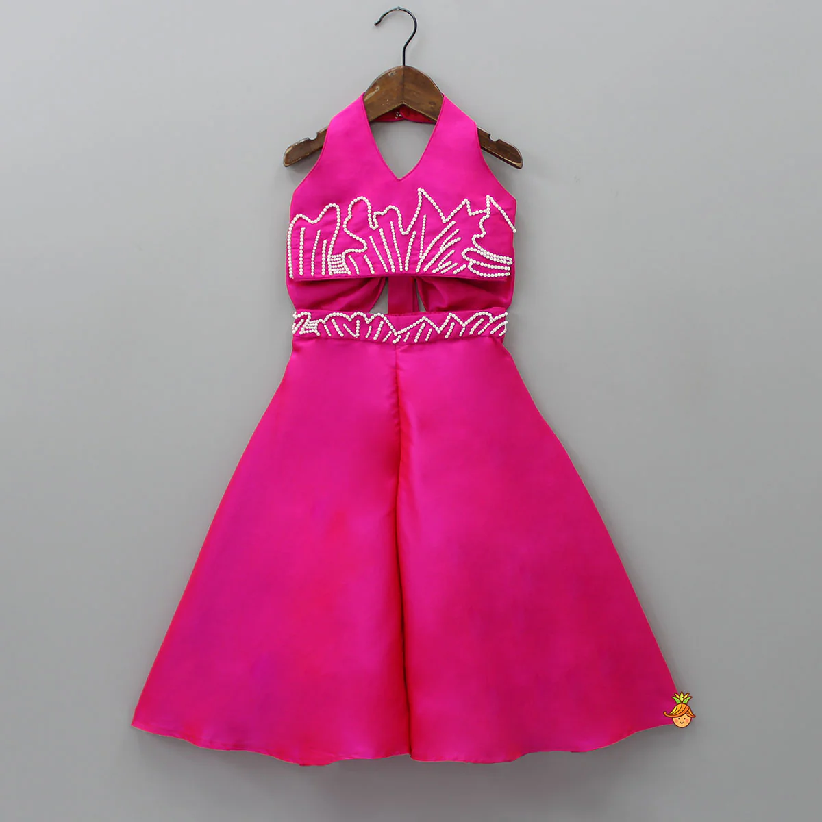 Halter Neck Back Bow Enhanced Top With Flared Palazzo