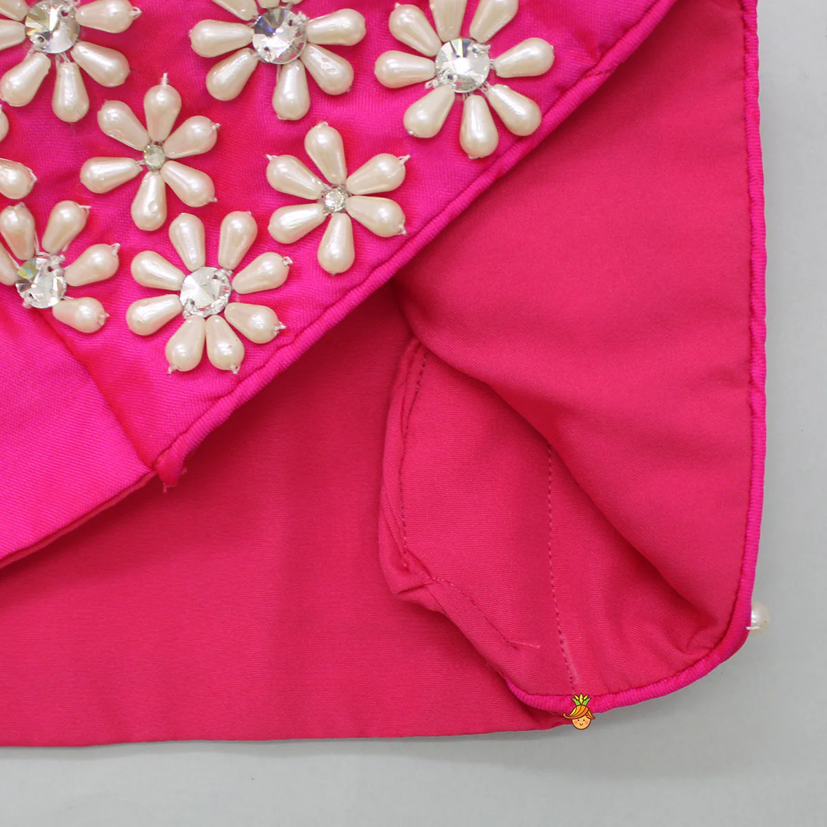 Halter Neck Pink Floral Embroidered Top And Scalloped Hem Lehenga With Flat Back Pearls Enhanced Ruffle Dupatta - Image 7