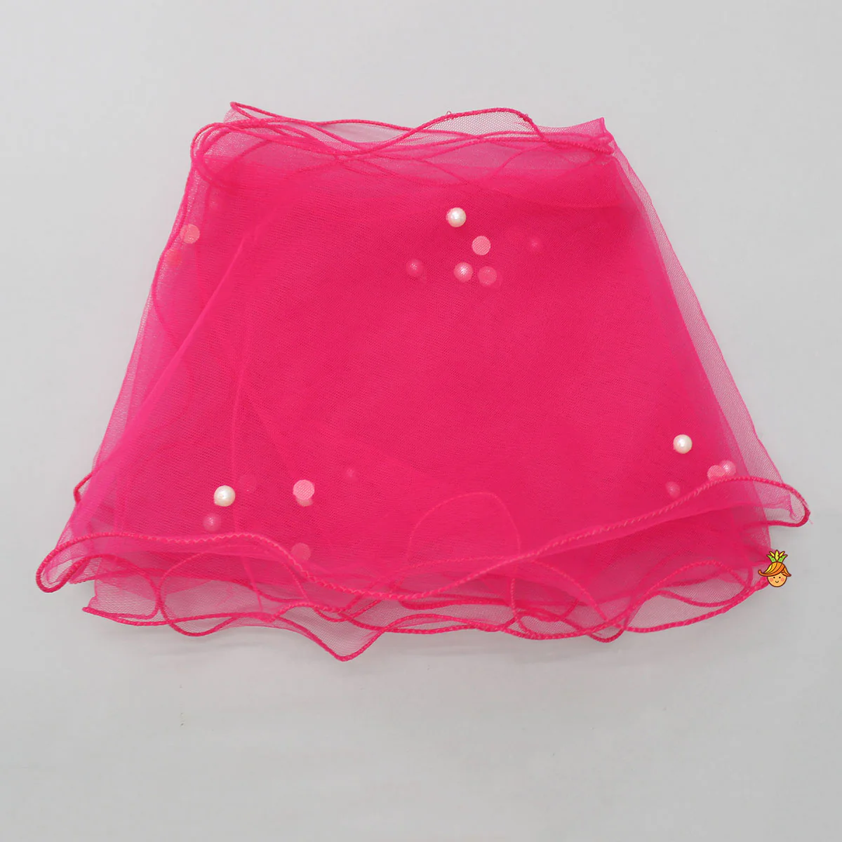 Halter Neck Pink Floral Embroidered Top And Scalloped Hem Lehenga With Flat Back Pearls Enhanced Ruffle Dupatta - Image 9