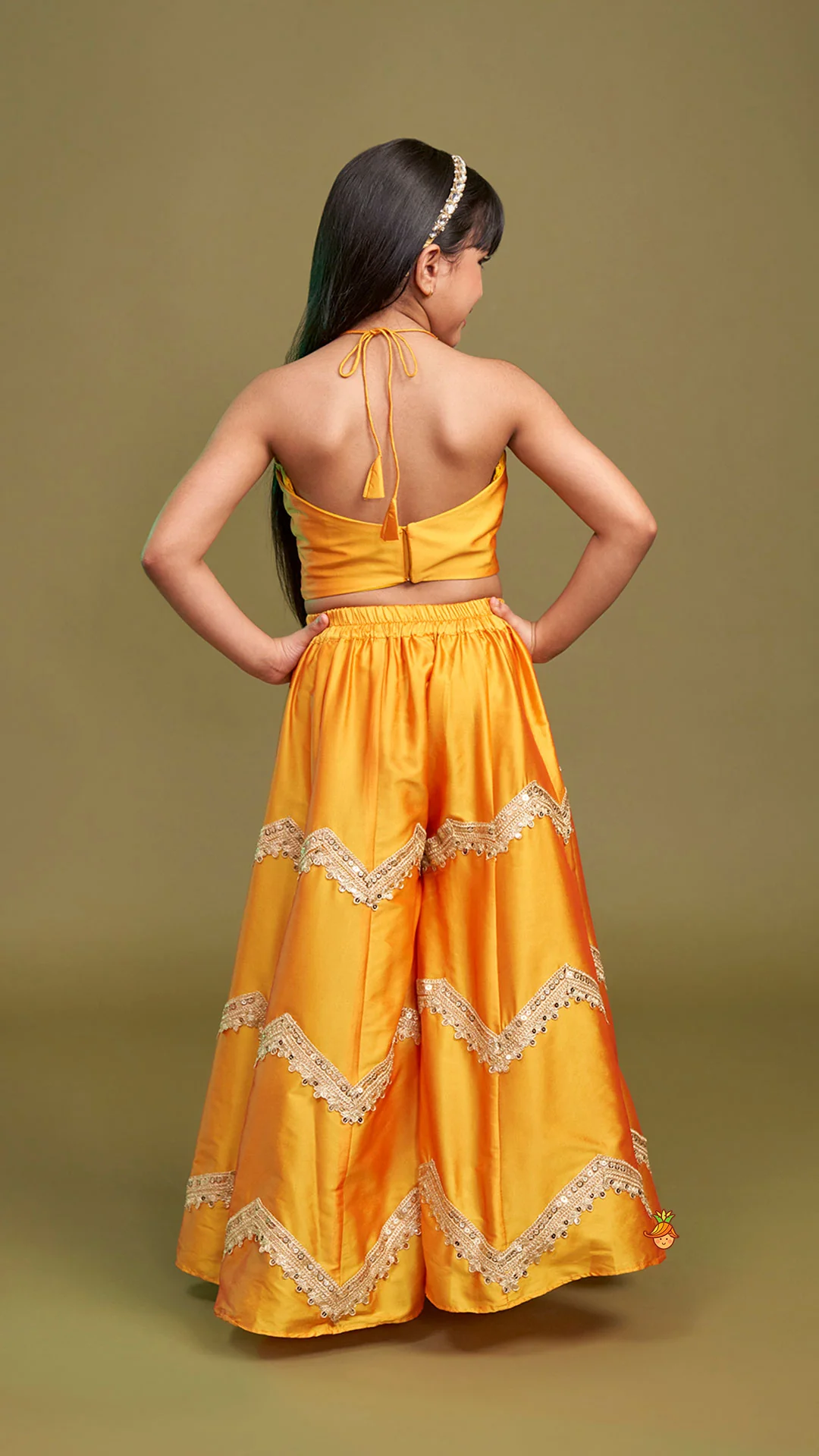 Halter Neck Top And Flared Palazzo With Net Dupatta - Image 10