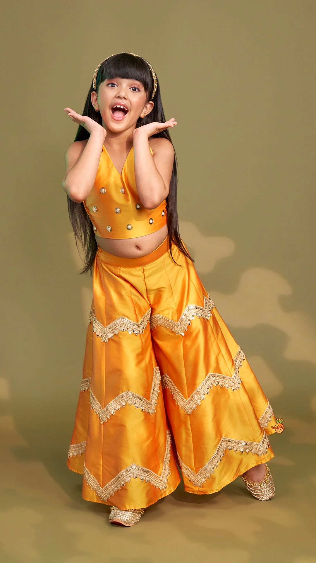 Halter Neck Top And Flared Palazzo With Net Dupatta - Image 2
