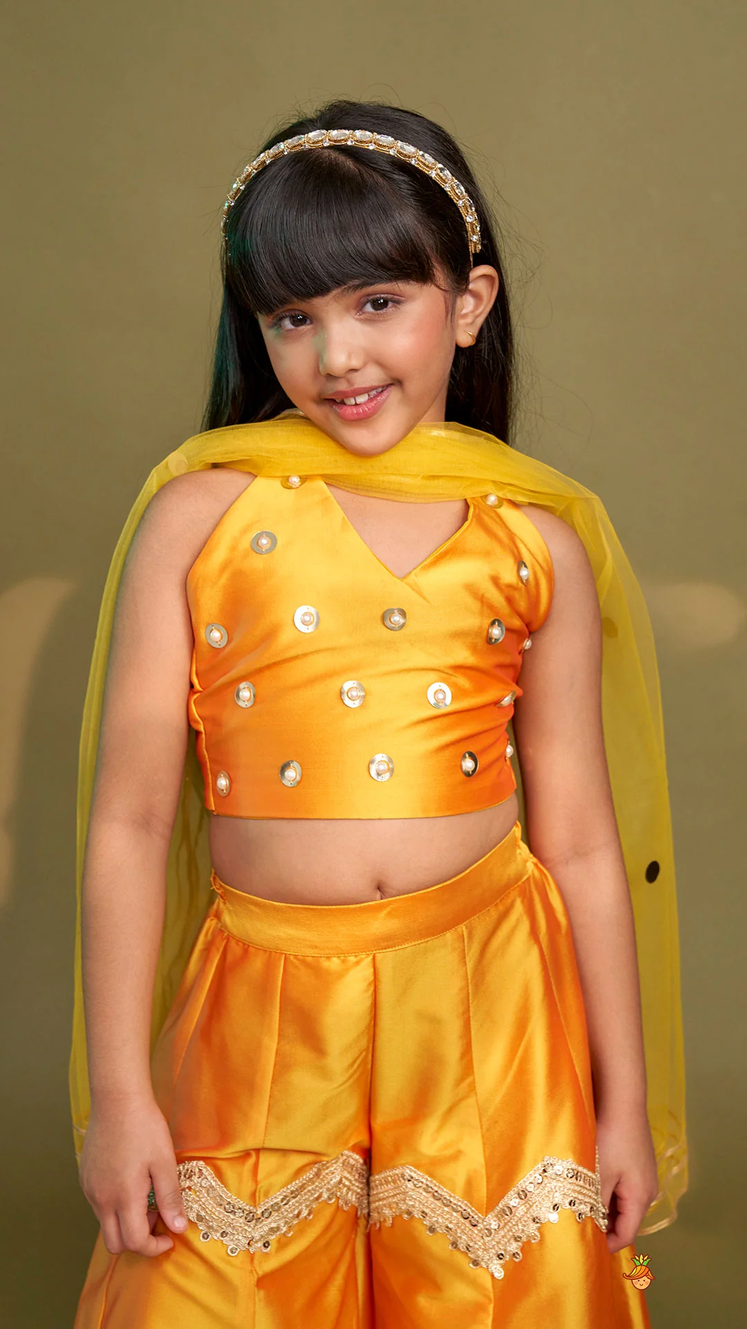 Halter Neck Top And Flared Palazzo With Net Dupatta - Image 7