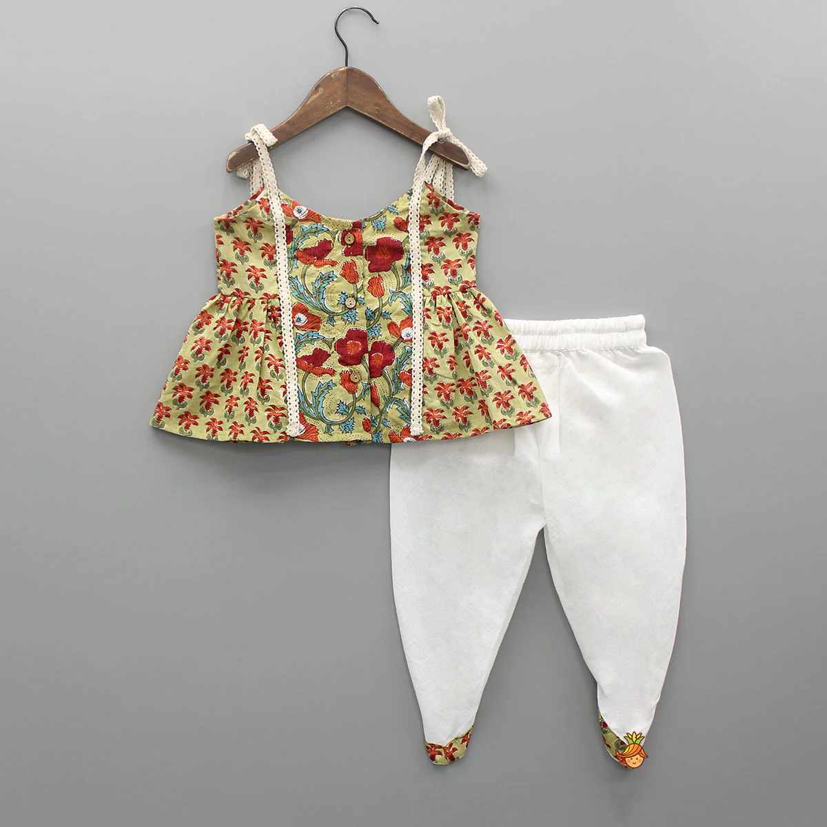 Hand Block Floral Printed Top With Dhoti - Image 2