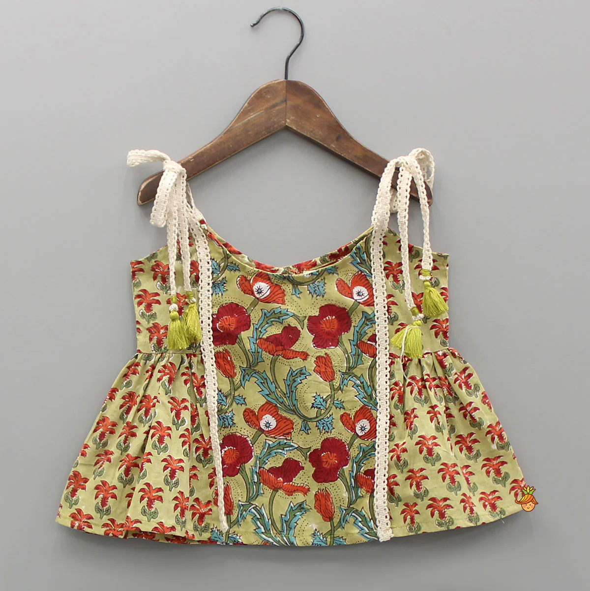 Hand Block Floral Printed Top With Dhoti - Image 3