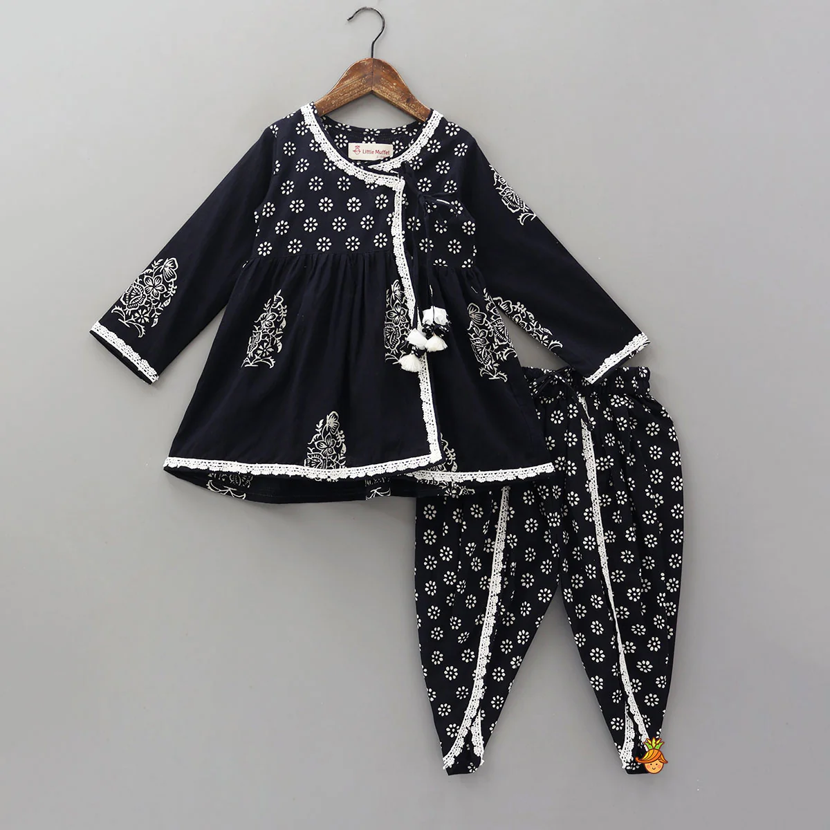 Hand Block Printed Angarkha Ethnic Kurti With Dhoti
