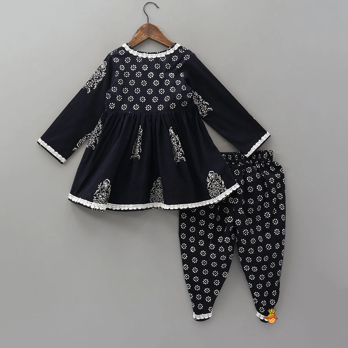 Hand Block Printed Angarkha Ethnic Kurti With Dhoti - Image 2