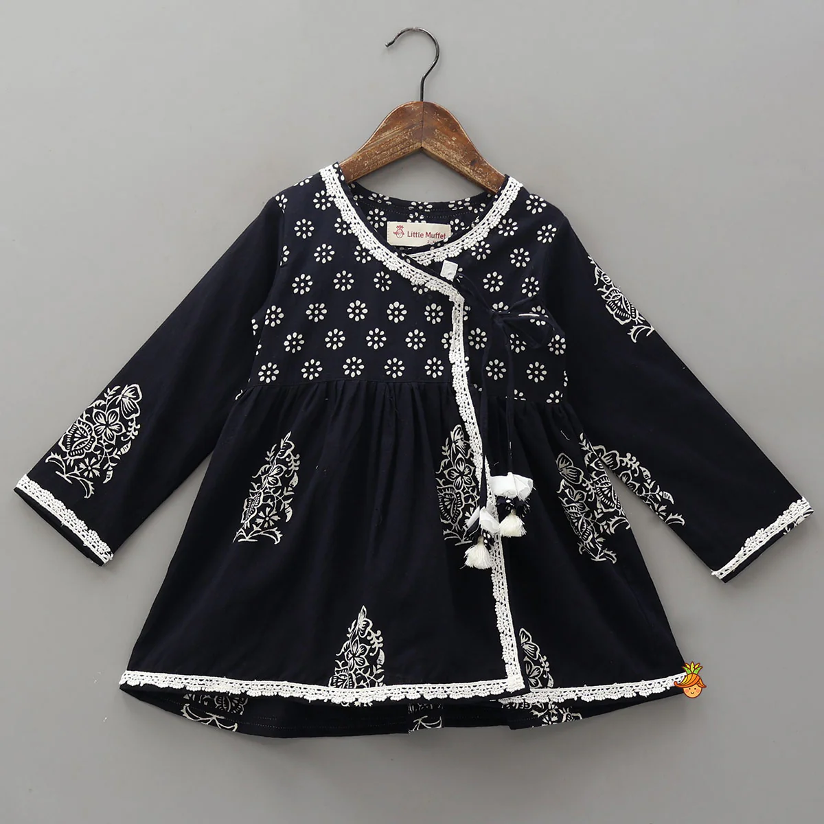 Hand Block Printed Angarkha Ethnic Kurti With Dhoti - Image 3