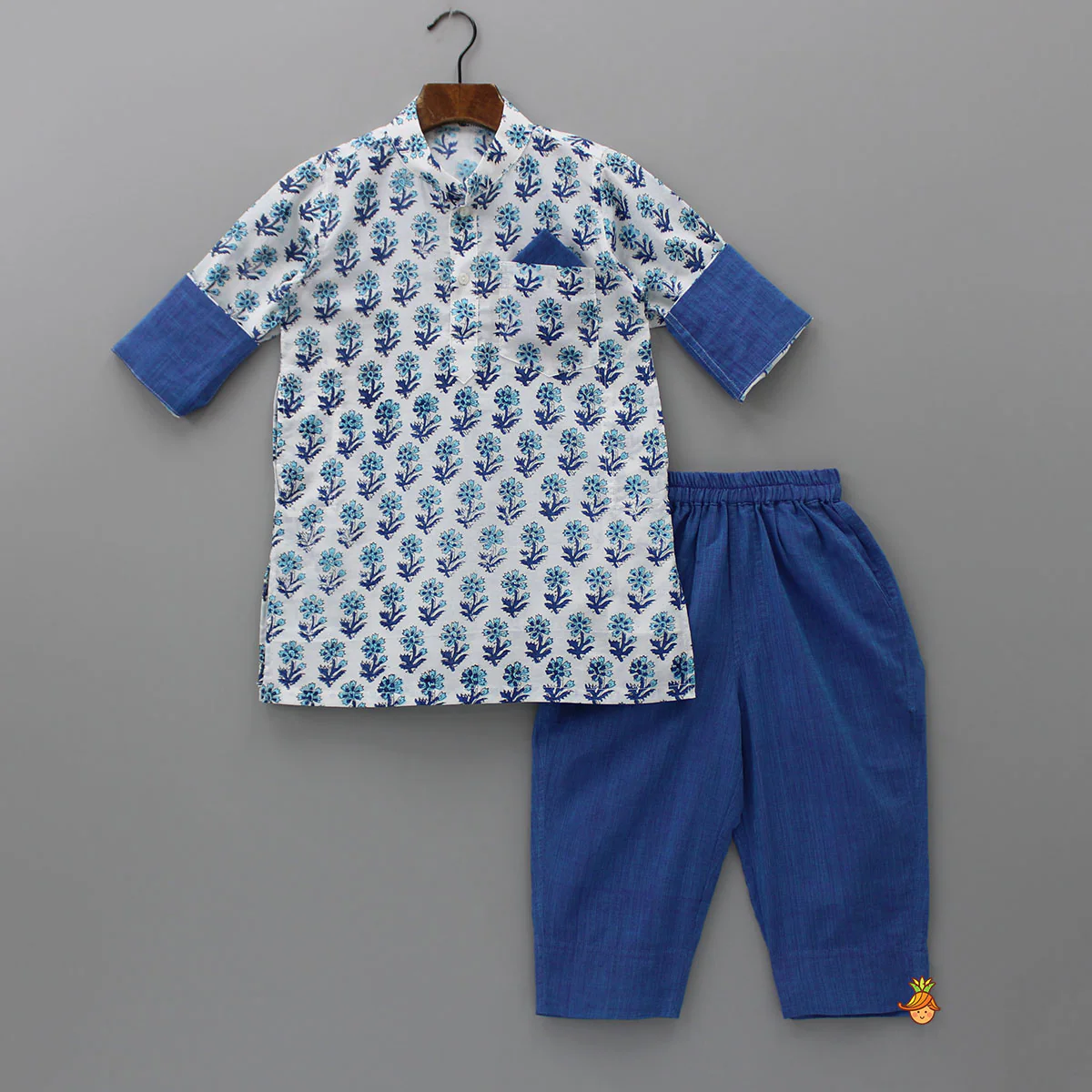 Hand Block Printed Kurta With Pyjama - Image 3