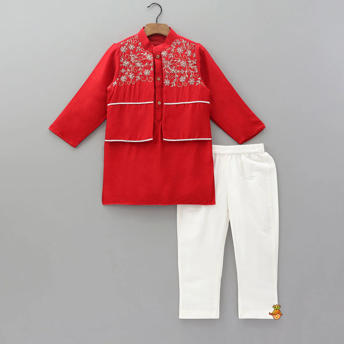Hand Embroidered And Bead Embellished Kurta And Pyjama Set