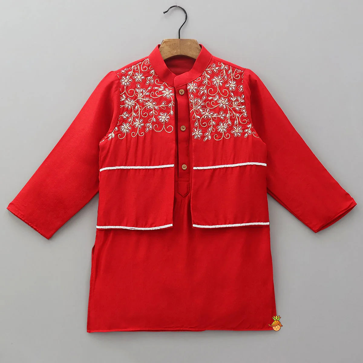 Hand Embroidered And Bead Embellished Kurta And Pyjama Set - Image 3