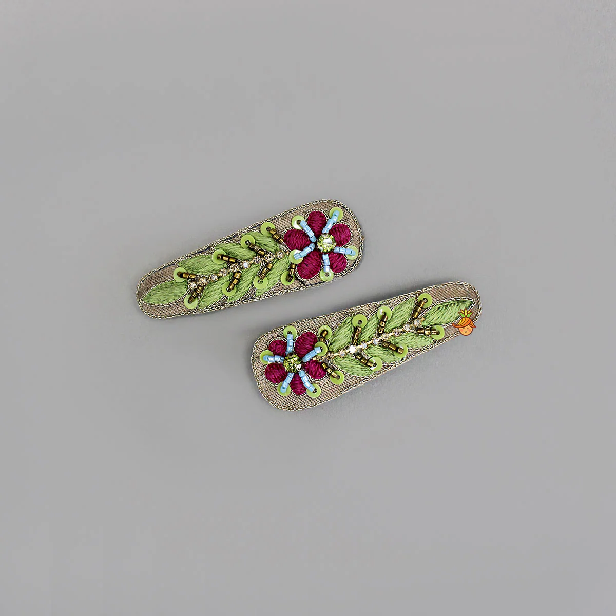 Hand Embroidered Floral Hair Clips