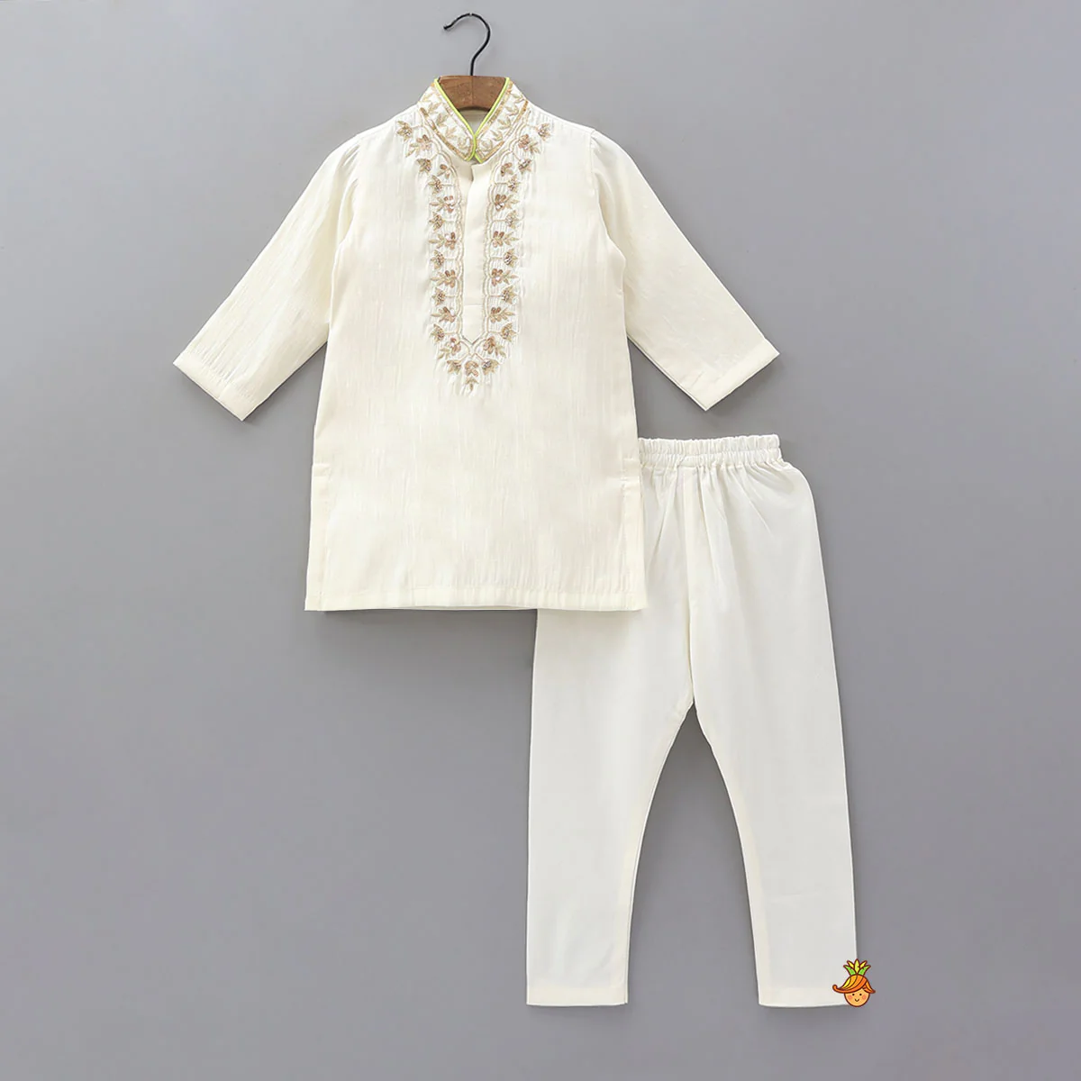 Hand Embroidered Front Placket Kurta And Churidar