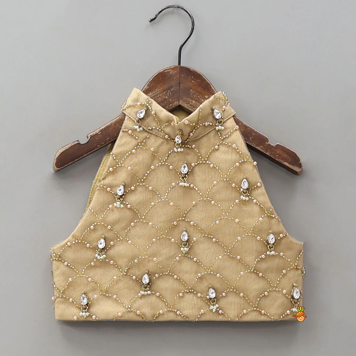 Hand Embroidered Halter Neck Crop Top And Shimmery Palazzo - Image 3