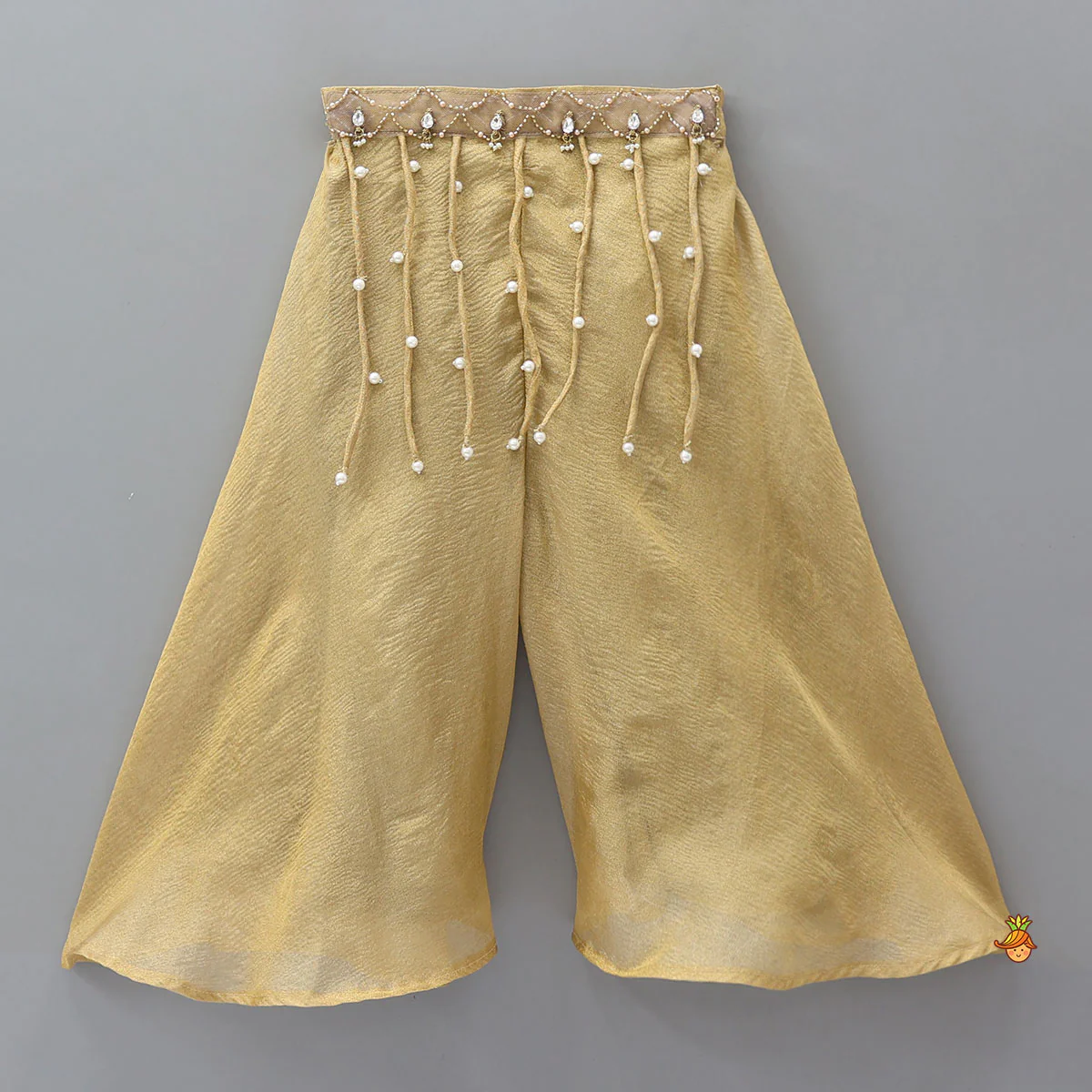 Hand Embroidered Halter Neck Crop Top And Shimmery Palazzo - Image 4