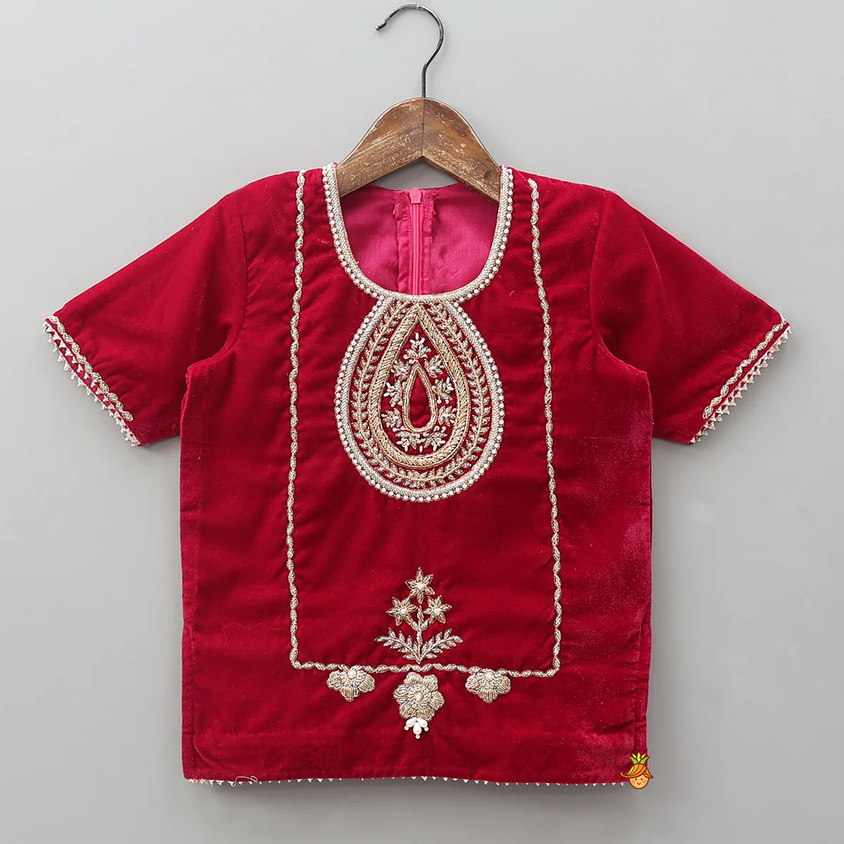 Hand Embroidered Kurti And Salwar With Contrasting Dupatta - Image 4