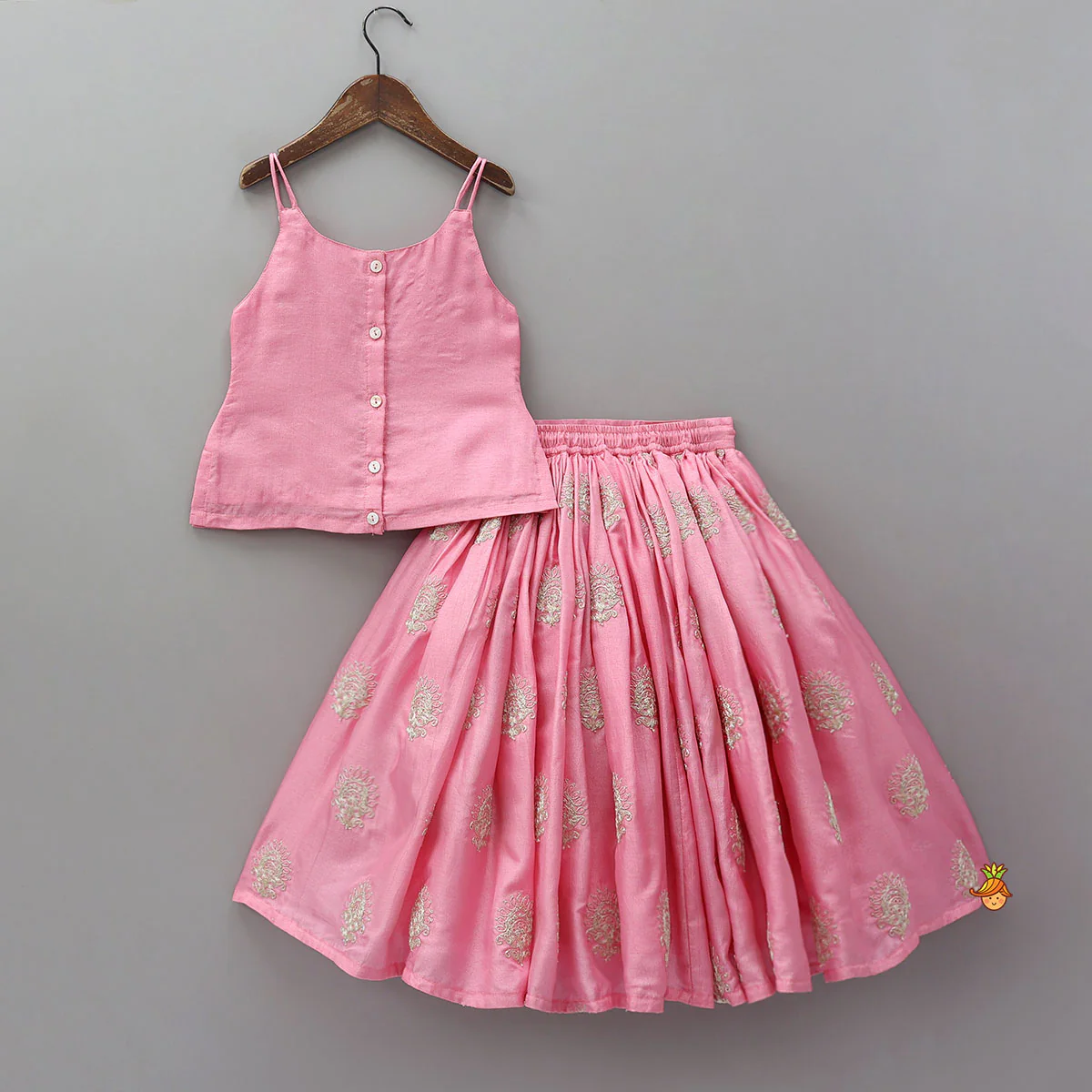 Hand Embroidered Strappy Top And Lehenga With Dupatta - Image 2