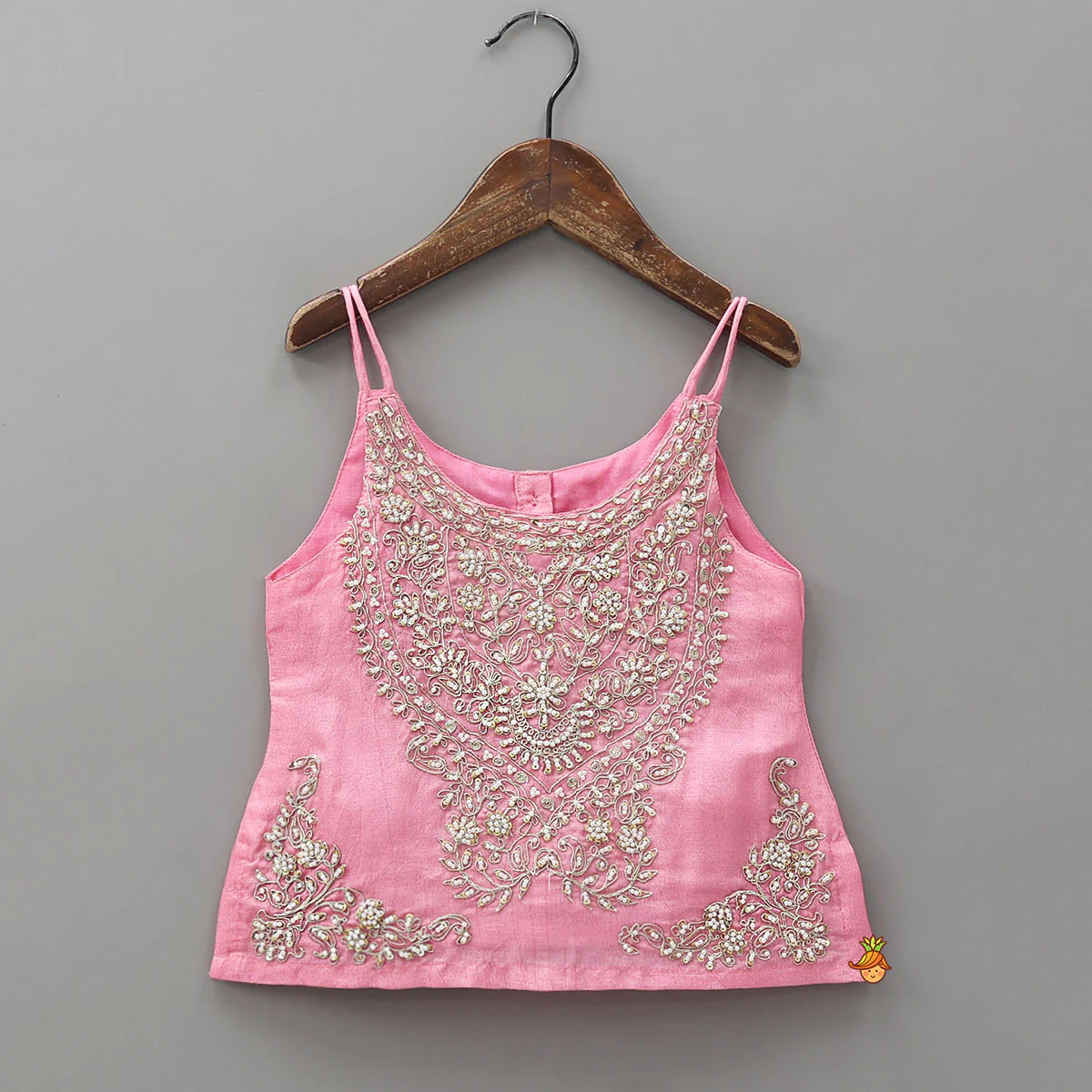 Hand Embroidered Strappy Top And Lehenga With Dupatta - Image 4