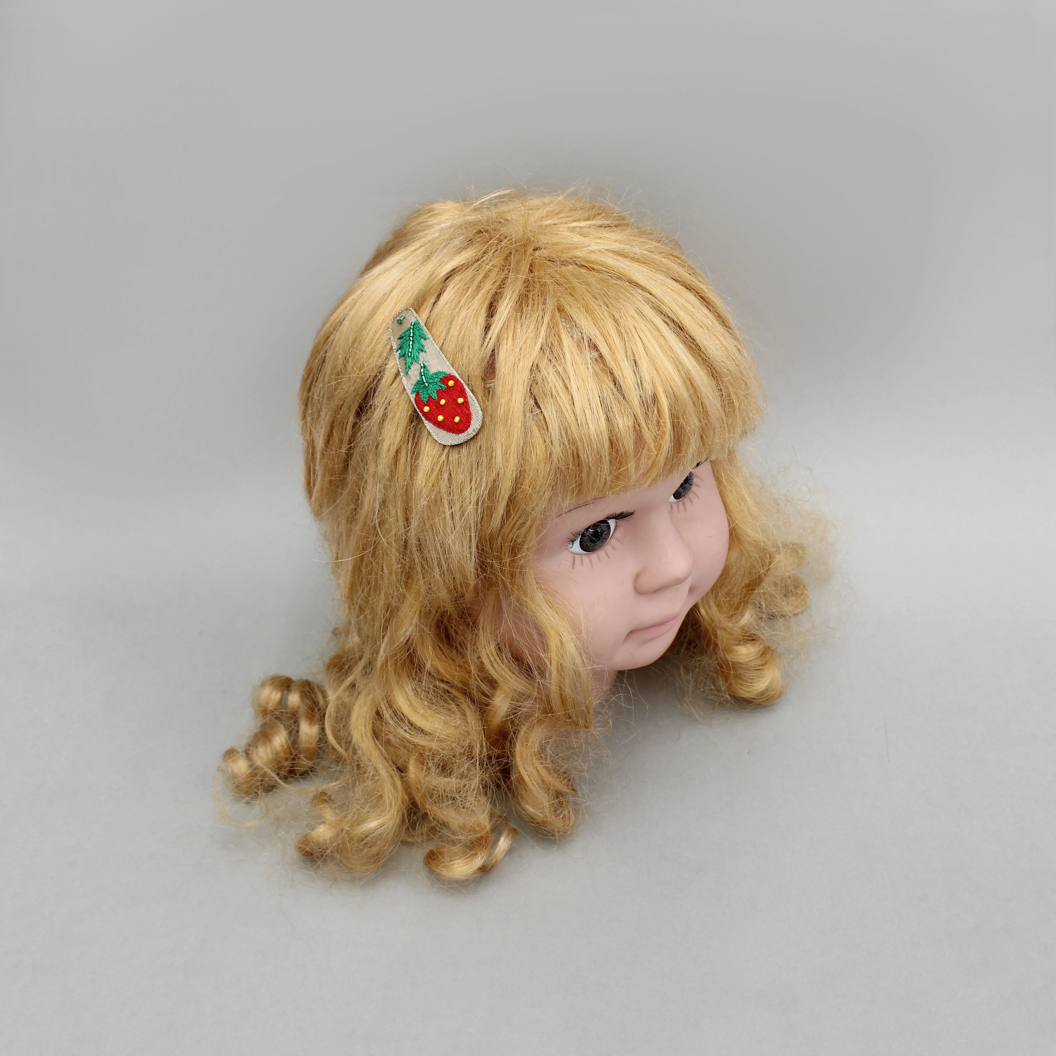 Hand Embroidered Strawberry Hair Clips - Image 4