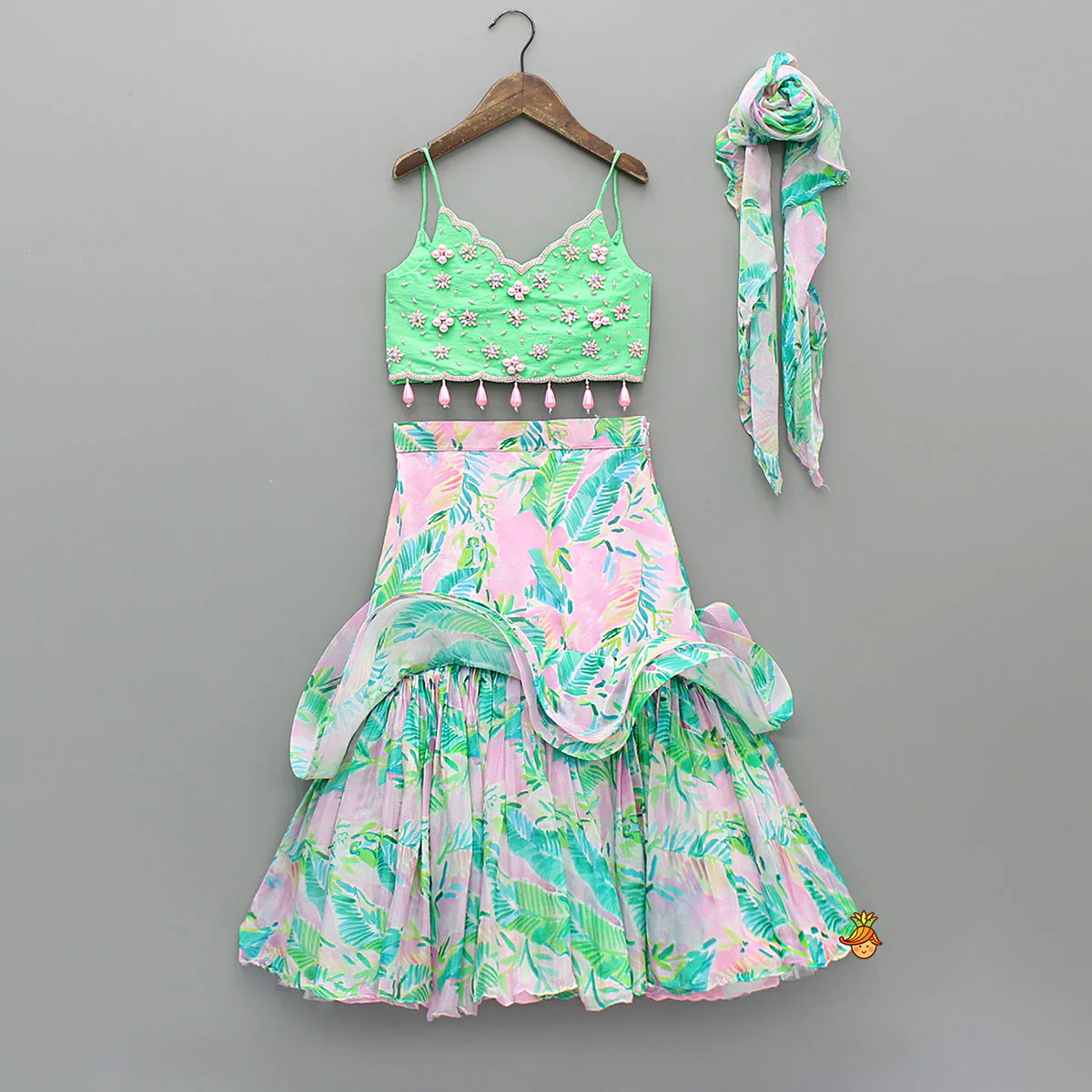 Hand-Embroidered Top With Stylish Lehenga And Matching Stole