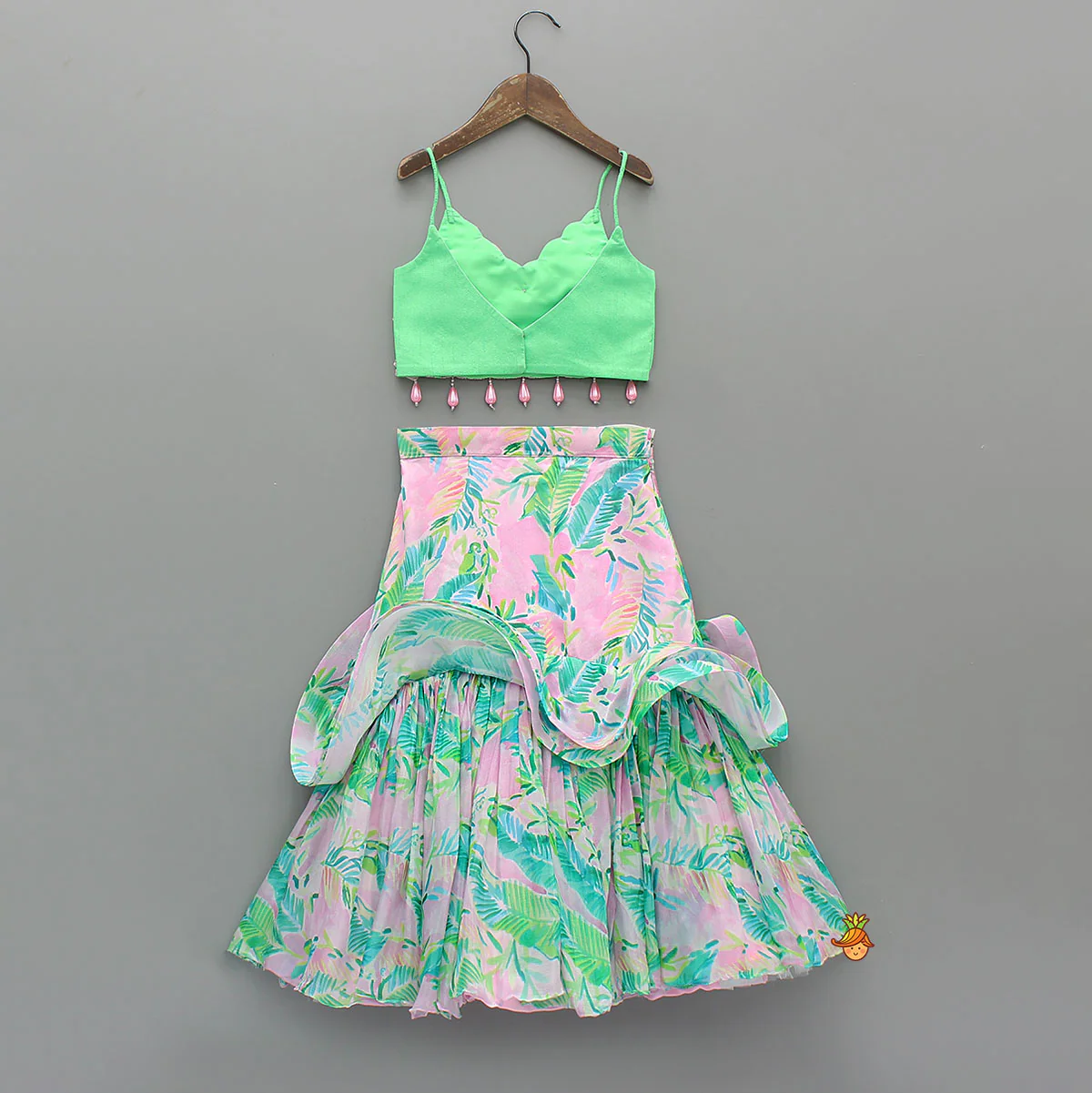 Hand-Embroidered Top With Stylish Lehenga And Matching Stole - Image 2