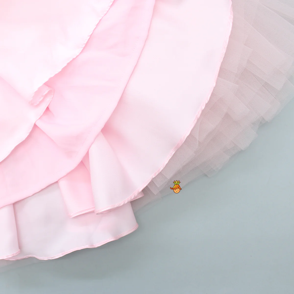 Handmade Butterfly Embroidered Ruffle Pink Net Gown - Image 4