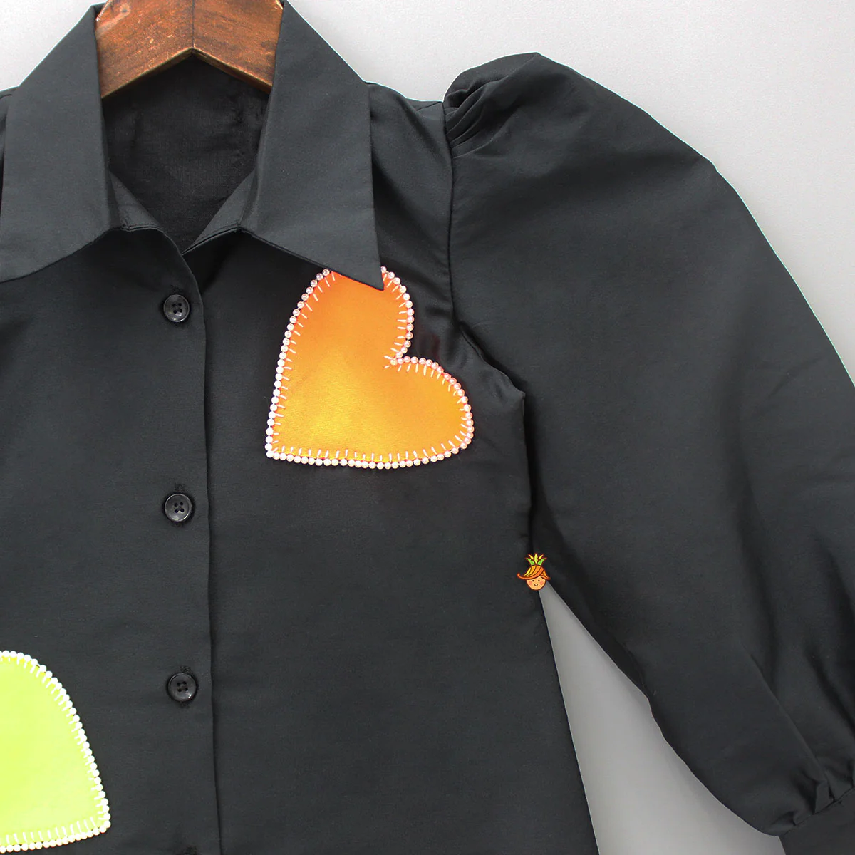 Heart Patch Work Black Collared Neck Dress - Image 3