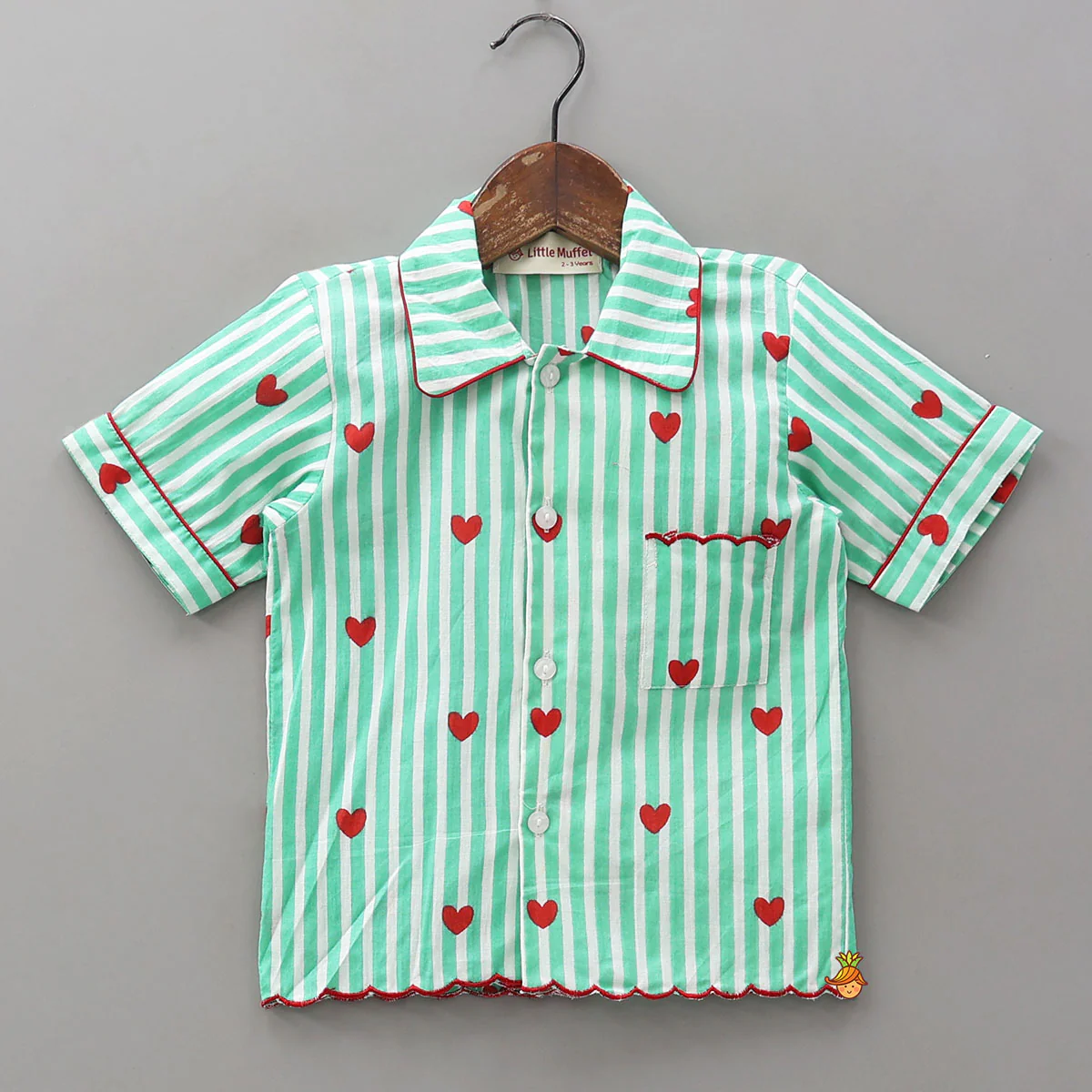 Heart-Printed Scalloped Top And Shorts - Image 3