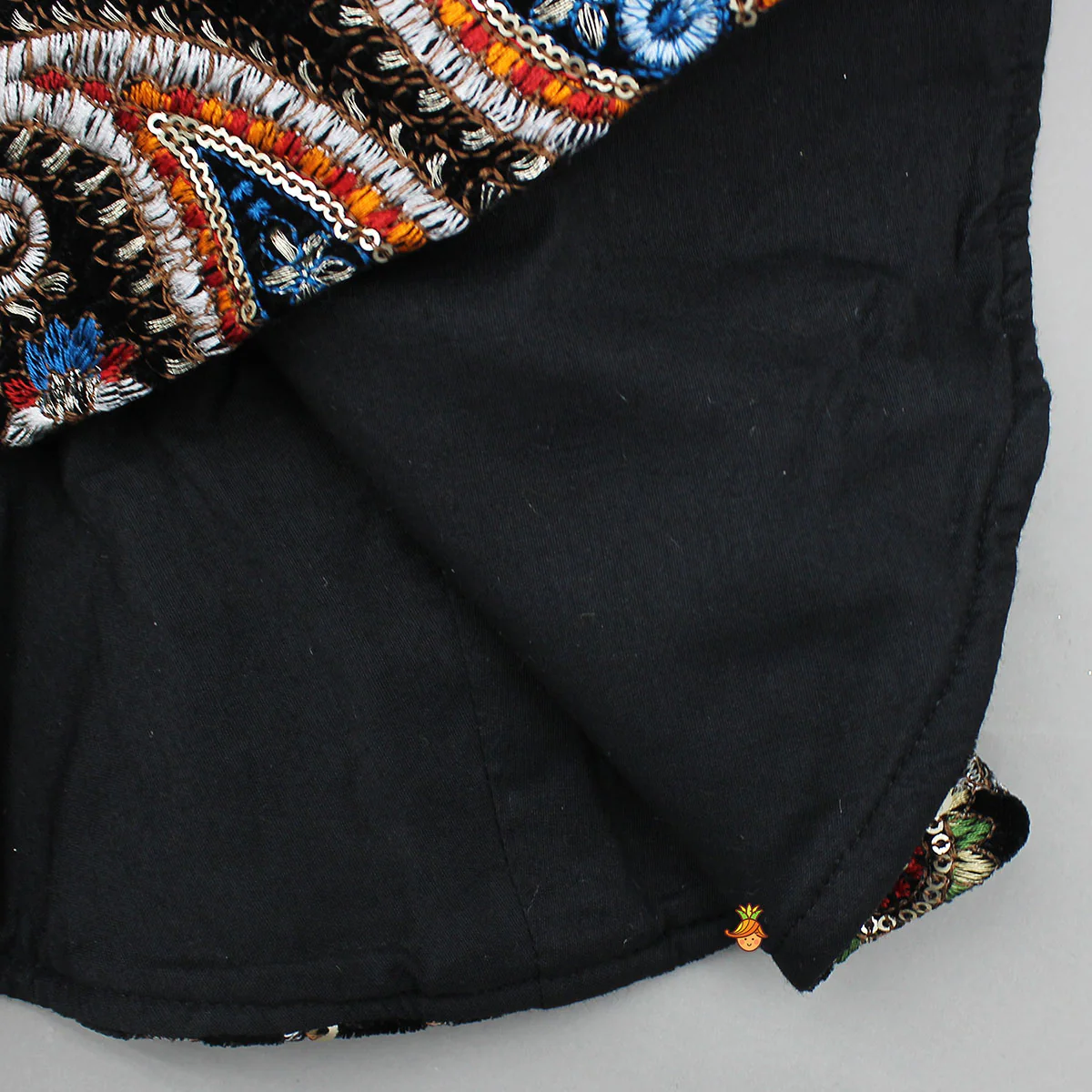 Heavy Embroidered Black Velvet Top And Gota Lace Work Flared Lehenga - Image 5