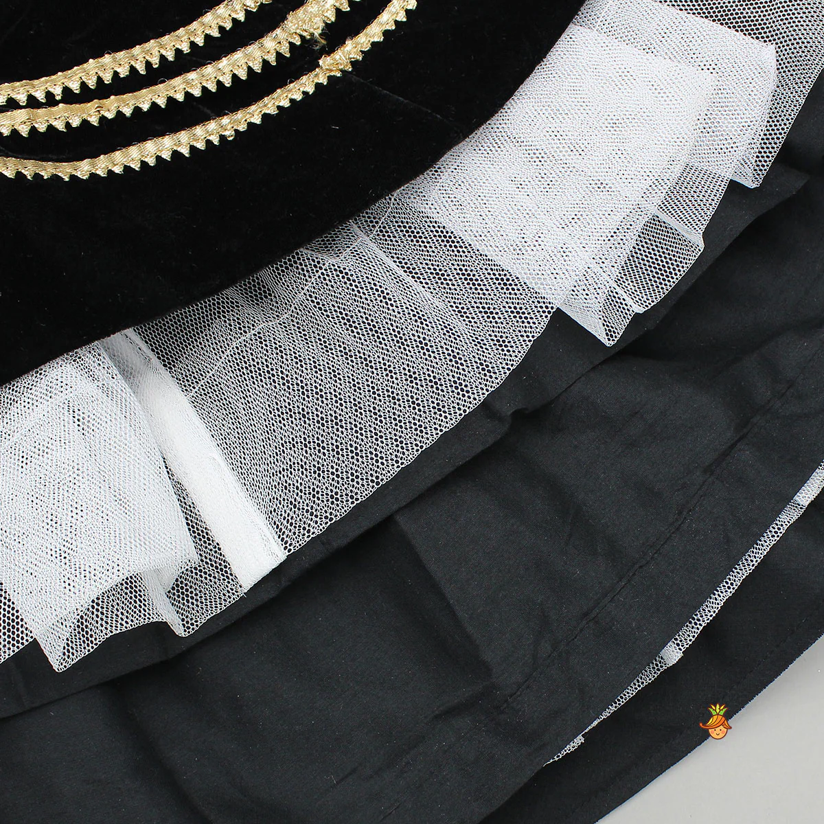 Heavy Embroidered Black Velvet Top And Gota Lace Work Flared Lehenga - Image 6