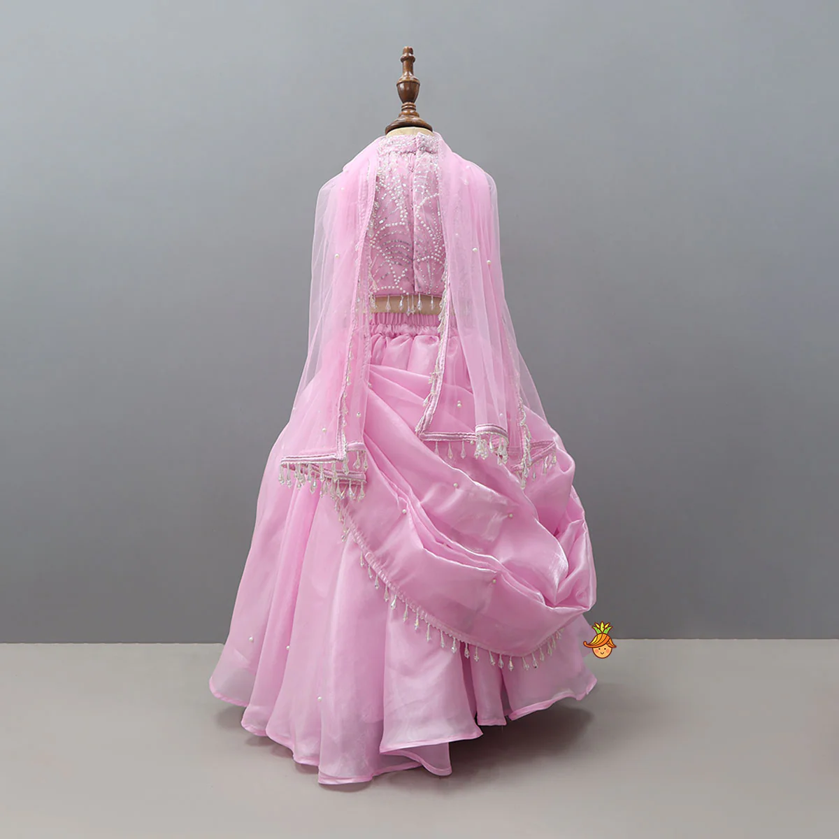 Heavy Embroidered Crop Top And Attached Drape Lehenga With Coordinated Dupatta - Image 2