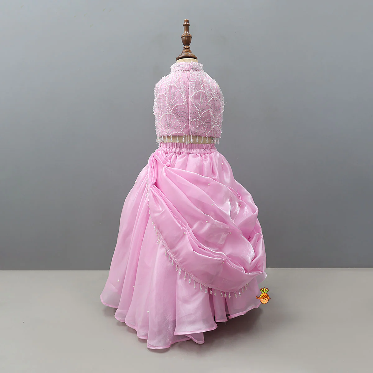 Heavy Embroidered Crop Top And Attached Drape Lehenga With Coordinated Dupatta - Image 4