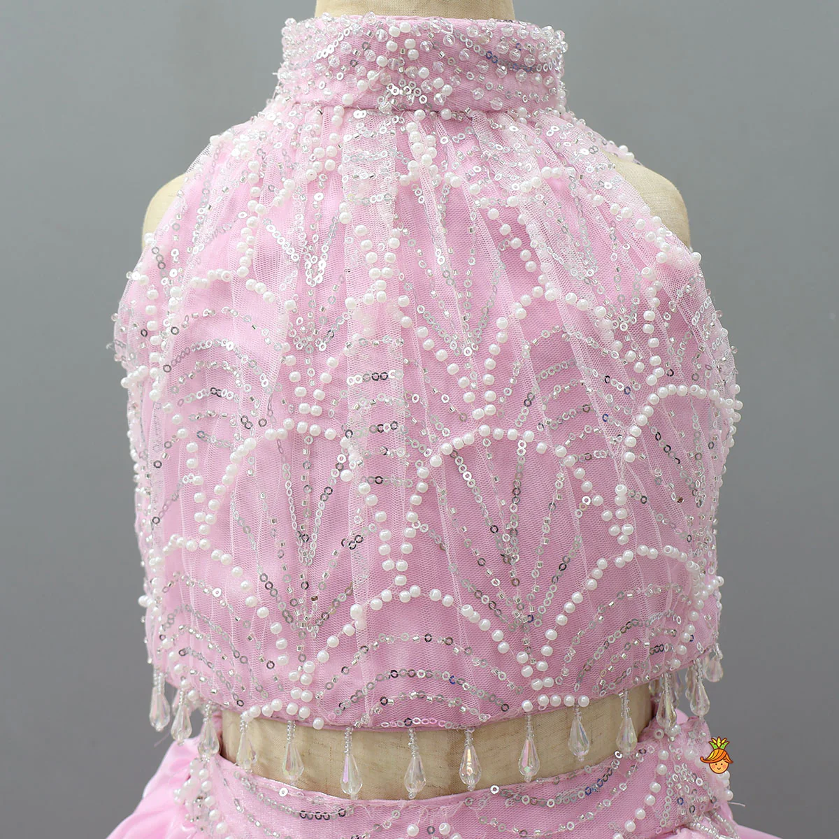 Heavy Embroidered Crop Top And Attached Drape Lehenga With Coordinated Dupatta - Image 5