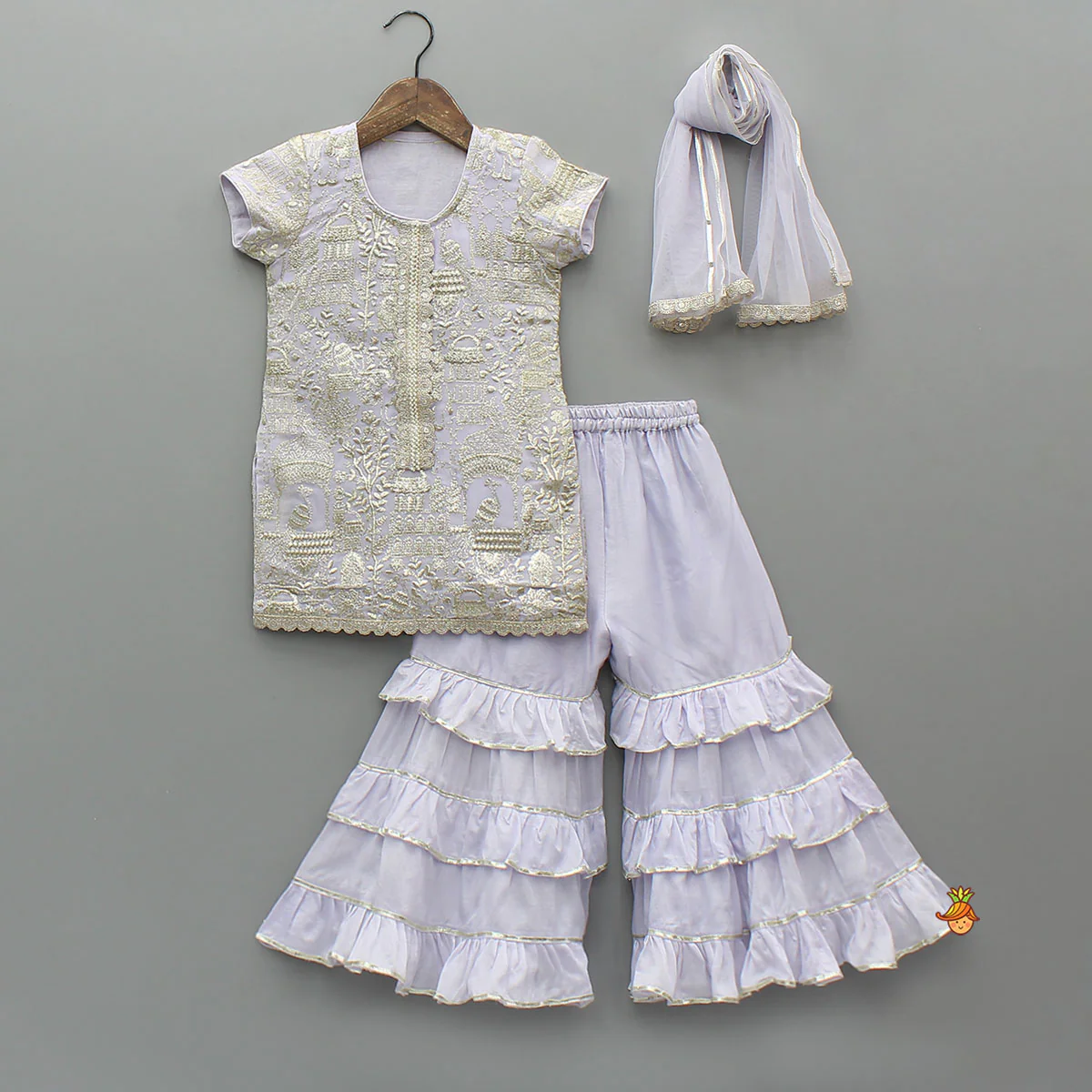 Heavy Embroidered Kurti With Beautiful Layered Sharara And Net Dupatta